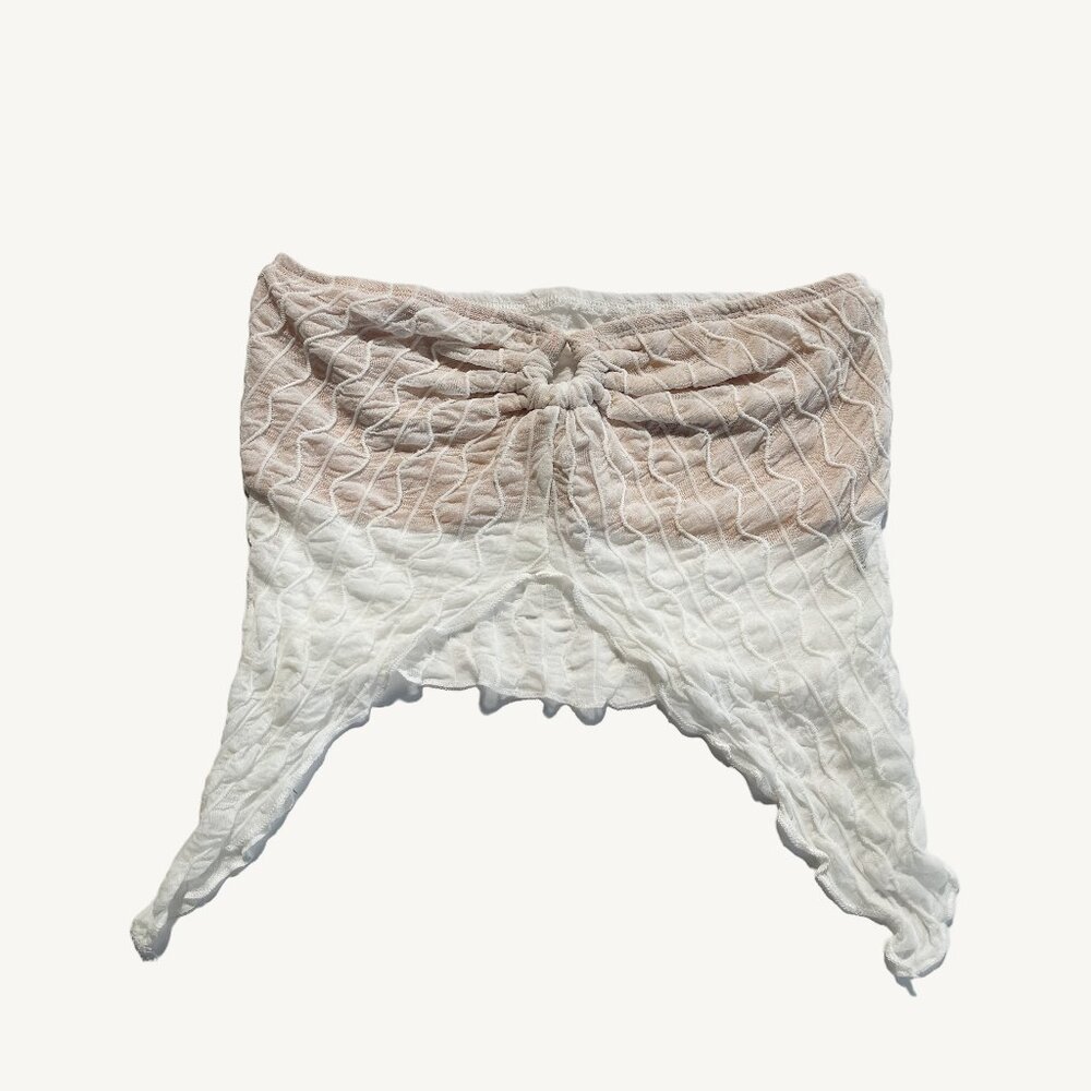 Shein White & Cream Strapless Y2K Flowy Textured Crop Top Size Small
